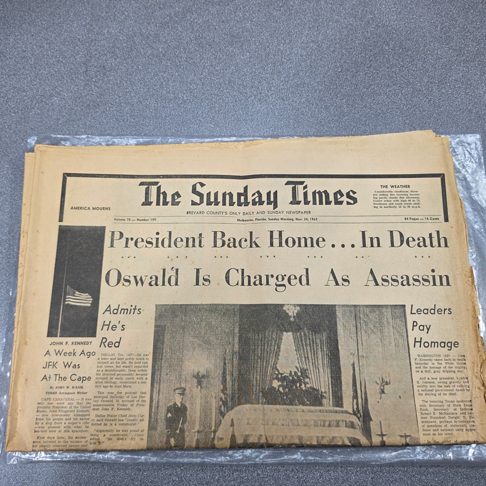 The Daily Times JFK Assassination Newspaper Nov 24-25 1963 Florida Fair Oswald